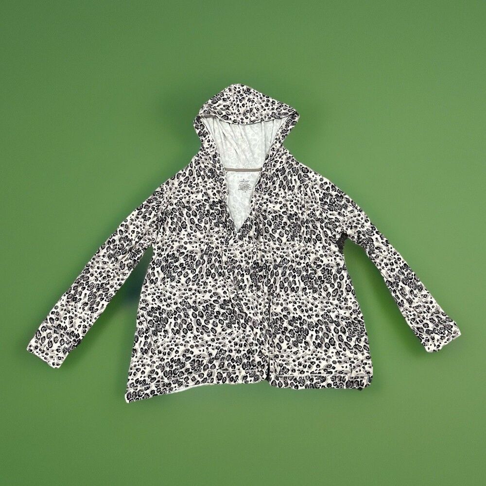 Cuddl Duds - Flexwear Jersey Knit Hoodie Wrap Leopard Size L XL‎ Grey